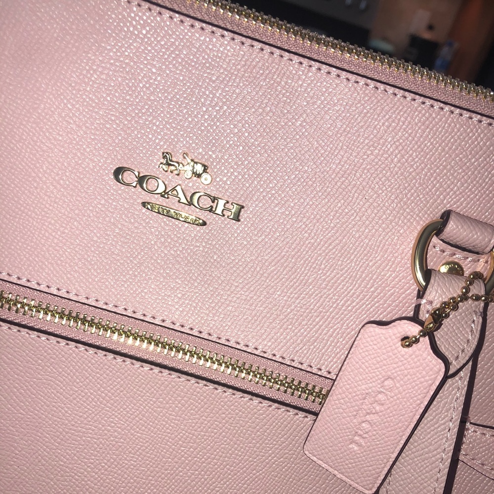 Coach Pink Saffiano Leather Tote with Gold Hardware